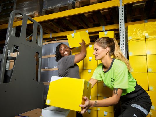 Logistikmitarbeiterinnen räumen Regal ein