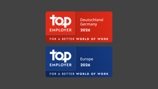 Logoabbildung Top Employer Auszeichnung Germany (rot) und Europe (blau)