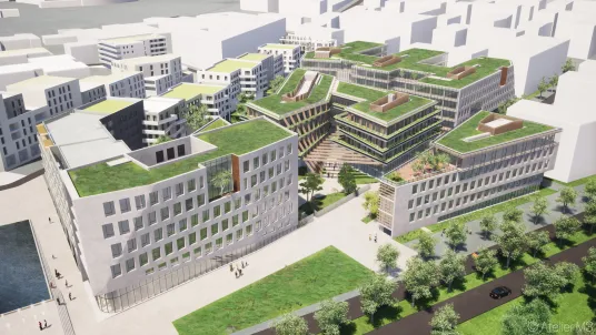 Dessin d'illustration du nouveau Siège Lidl : 4 bâtiments modernes à deux pas du Parc de Sceaux